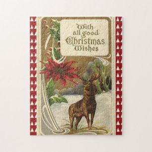 Hirsche in einem Schneewald, Weihnachtswünsche von