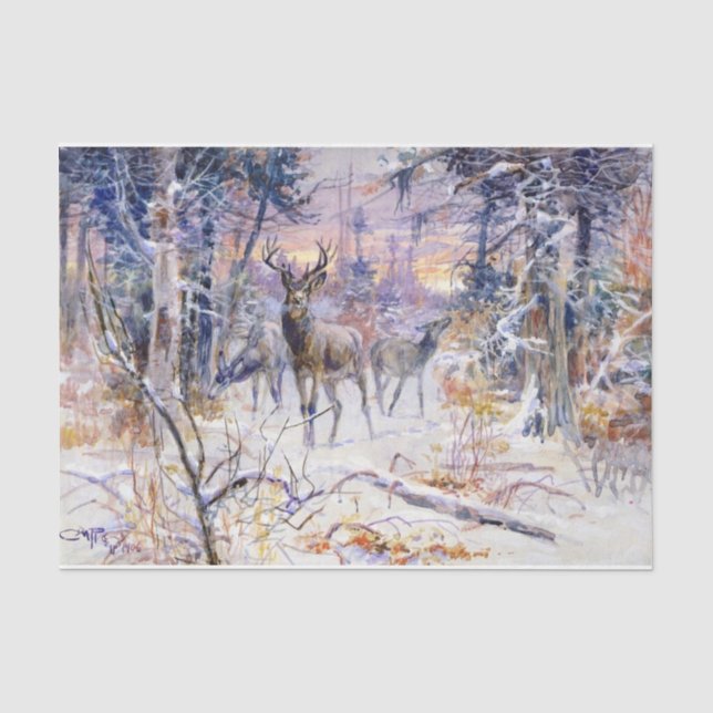 Hirsche in einem Schneewald (Wintersaison) Seidenpapier (Vorderseite)