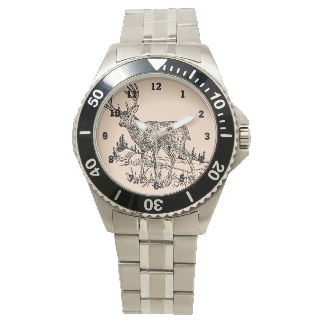 Hirsche in einem Zeichnend Feld Armbanduhr (Vorderseite)