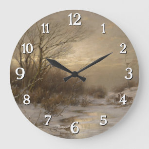 Hirsche in einer Winterlandschaft - Désiré Thomass Große Wanduhr