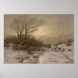 Hirsche in einer Winterlandschaft - Désiré Thomass Poster