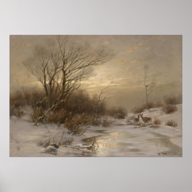 Hirsche in einer Winterlandschaft - Désiré Thomass Poster (Vorne)