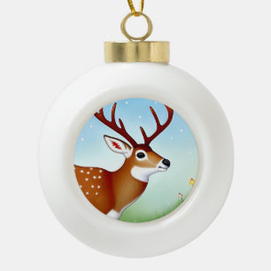 Hirsche in einer Winterwunderlandszene Keramik Kugel-Ornament