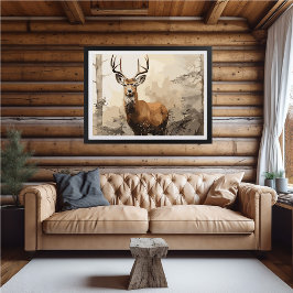 Hirsche in Holz - Impressionist Painting - KI Post Poster