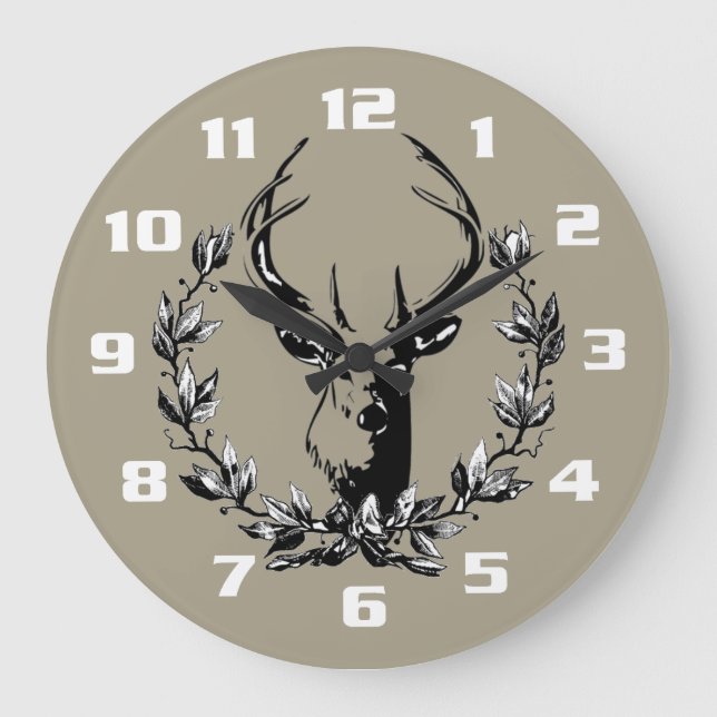 Hirsche in Laurel-Blätter Große Wanduhr (Vorderseite)