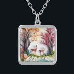 Hirsche in Wald Einzigartige Kunst Versilberte Kette<br><div class="desc">Schönes Bild von Hirschen in einem Wald im Stil von geschichtetem Papier zu sehen 3D. Dies ist ein flaches,  gedrucktes Bild,  das keine Ebenen oder 3D verwendet.</div>