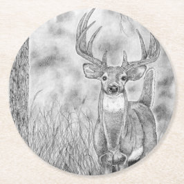 Hirsche in Wäldern Runder Pappuntersetzer