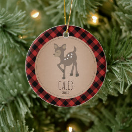 Hirsche Kariert Baby Cub Erste Weihnachtsfeier Keramik Ornament