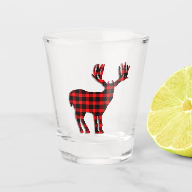 Hirsche Karierte Silhouette Schnapsglas (Vorderseite)