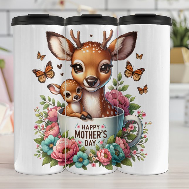 Hirsche Mama: Fawn, Blume, Muttertag Thermosbecher (Von Creator hochgeladen)