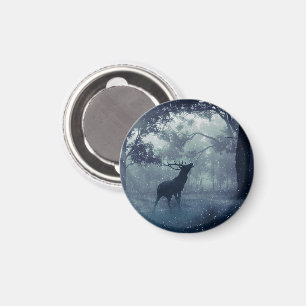 Hirsche mit Antlern in einem Schattenwald Magnet