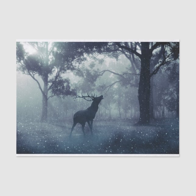 Hirsche mit Antlern in einem Schattenwald Seidenpapier (Vorderseite)