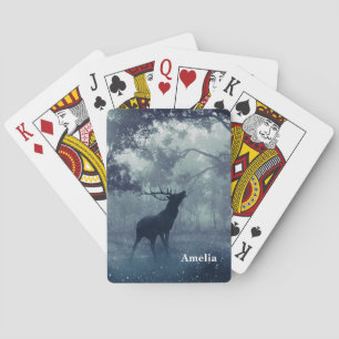 Hirsche mit Antlern in einem Schattenwald Spielkarten