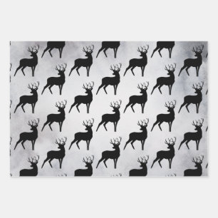 Hirsche mit Antlers Black Silhouette Pattern Geschenkpapier Set