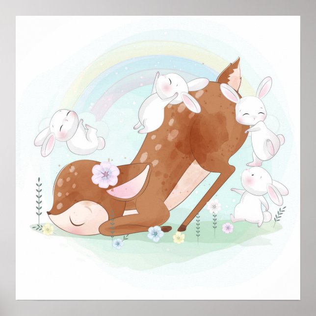 Hirsche mit Babyballenplakat Poster (Vorne)