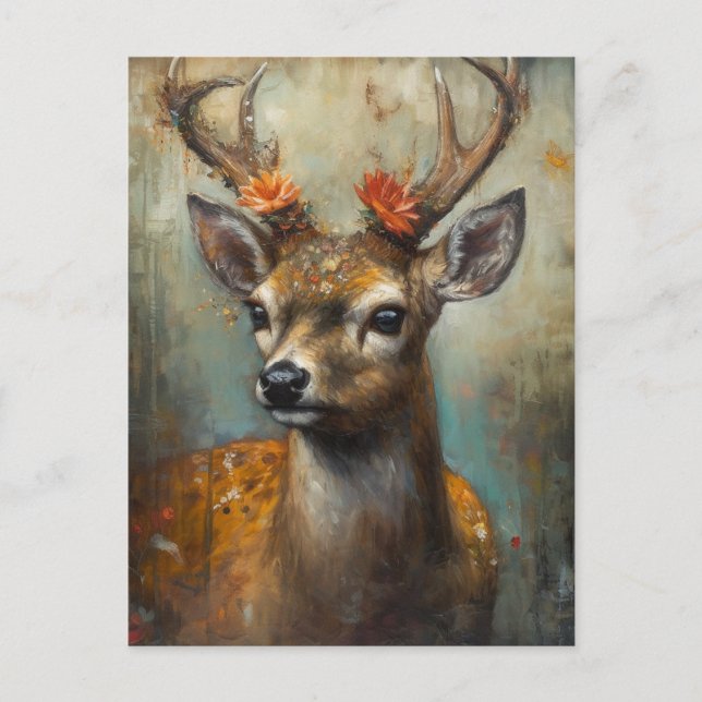Hirsche mit Blume auf Antlern Postkarte (Vorderseite)