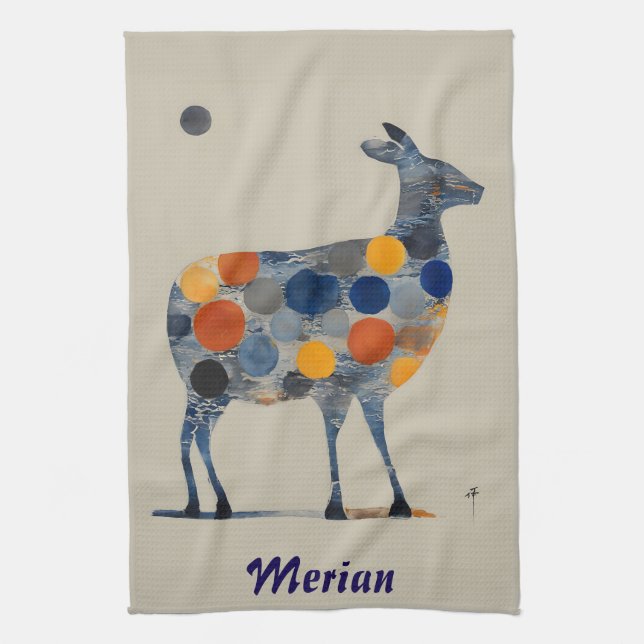 Hirsche mit farbigen Kreisläufen Geschirrtuch (Vertikal)