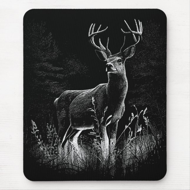 Hirsche mit Geweihen, die von Feld und Baum gerahm Mousepad (Vorne)