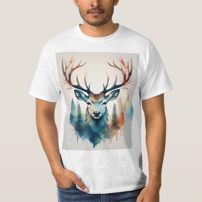 Hirsche mit Geweihen und Wald T-Shirt (Vorderseite)