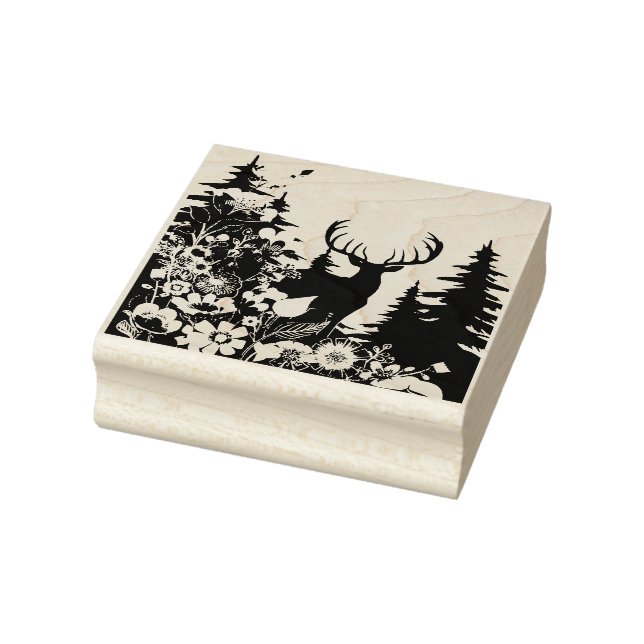 Hirsche mit großer Waldbrasse Gummistempel (Stempel)