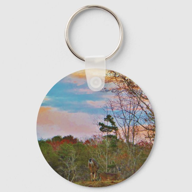 Hirsche mit rosa blauem Himmel Schlüsselanhänger (Vorderseite)