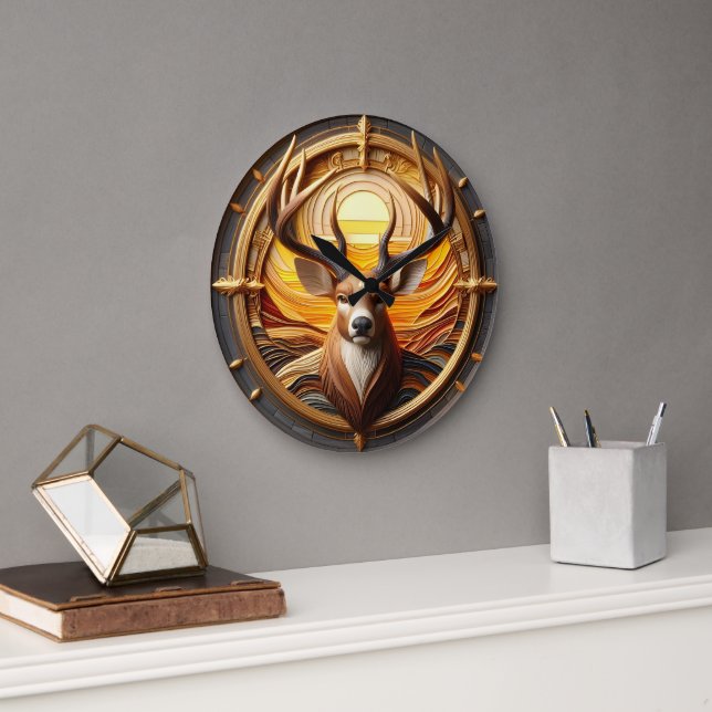 Hirsche mit Sonne Große Wanduhr (Büro)
