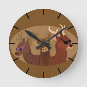 Hirsche mit Sonnenbrille Runde Wanduhr
