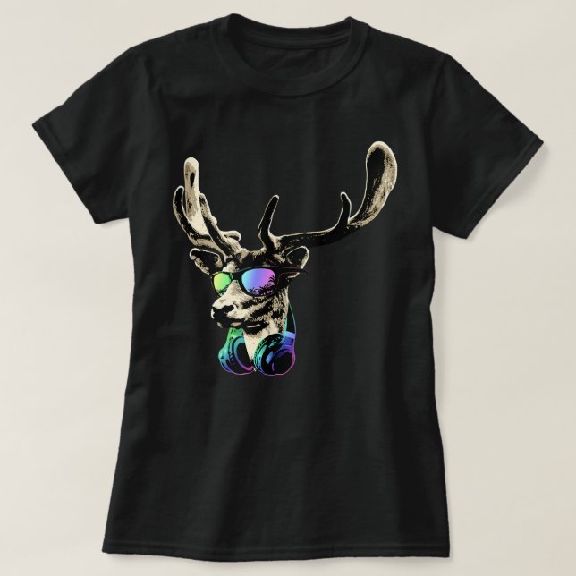 Hirsche mit Sonnenbrille und Kopfhörer Musik Somme T-Shirt (Design vorne)