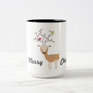 Hirsche mit Vögeln Zweifarbige Tasse