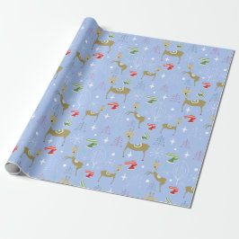 Hirsche mit Weihnachtsbäumen und Schneeflocken Geschenkpapier