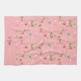 Hirsche mit Weihnachtsbäumen und Schneeflocken Geschirrtuch