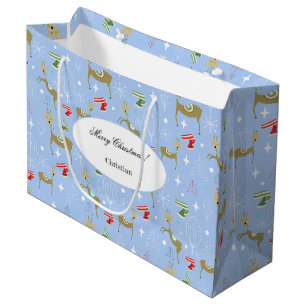Hirsche mit Weihnachtsbäumen und Schneeflocken Große Geschenktüte