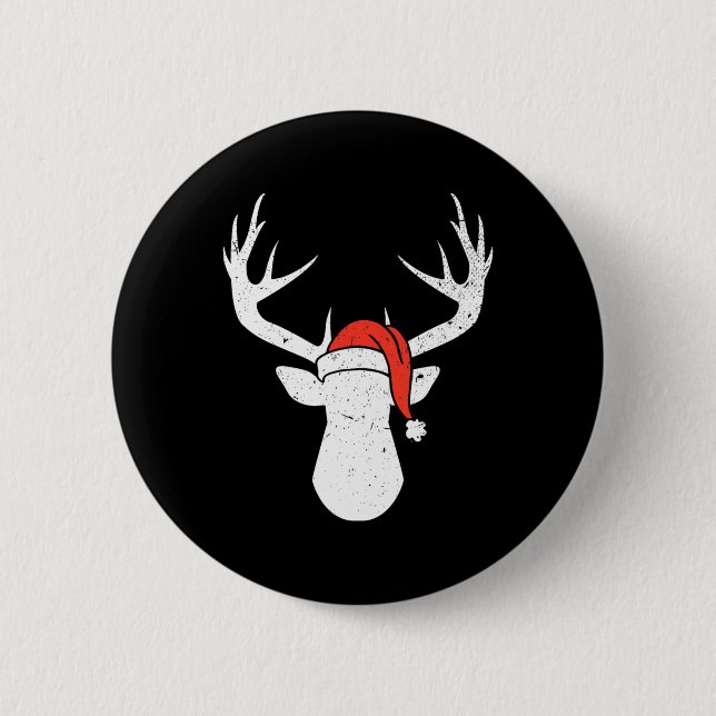 Hirsche mit Weihnachtsmannmütze Weihnachten Pajama Button (Vorderseite)