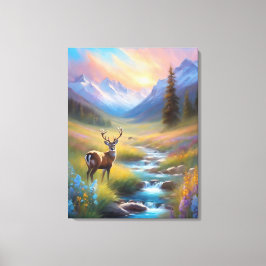 Hirsche Rocky Mountain Spring Wiese Sonnenaufgangs Leinwanddruck