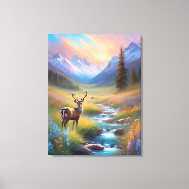 Hirsche Rocky Mountain Spring Wiese Sonnenaufgangs Leinwanddruck (Vorderseite)