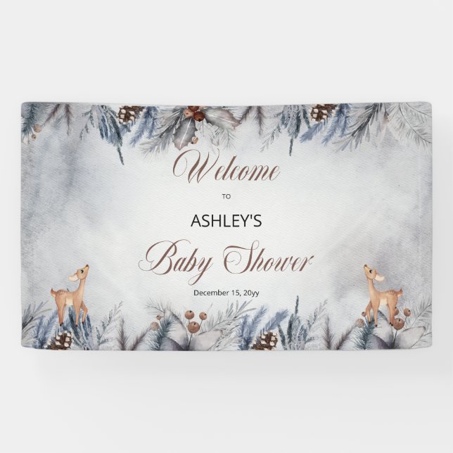 Hirsche Rustikale Winter Floral Baby Dusche Willko Banner (Horizontal)