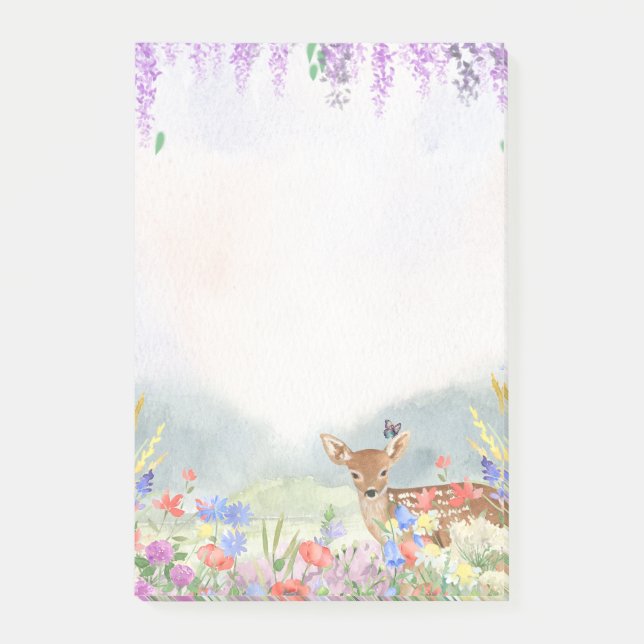 Hirsche, Schmetterlinge, Lilacs & Frühlingsblumen Post-it Klebezettel (Vorderseite)