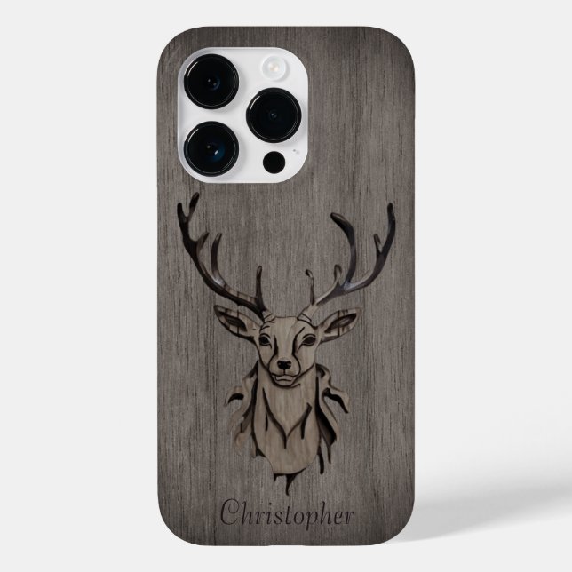 Hirsche - Schnittholz - personalisiertes Holz Case-Mate iPhone 14 Pro Hülle (Rückseite)