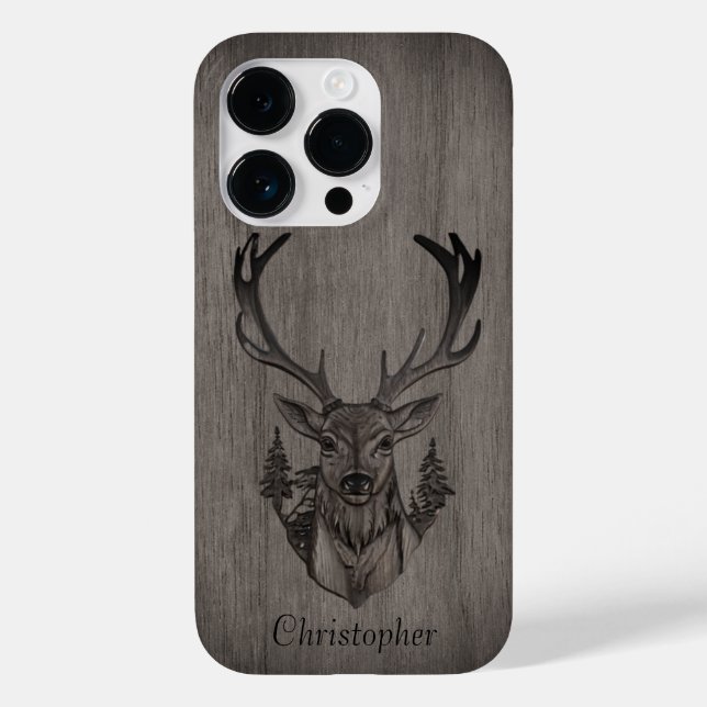 Hirsche - Schnittholz - personalisiertes Holz Case-Mate iPhone 14 Pro Hülle (Rückseite)