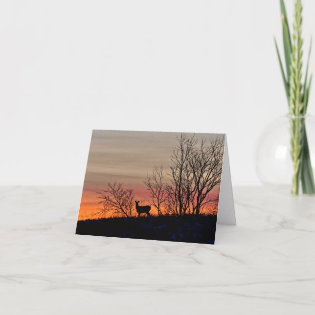Hirsche Silhouette bei Sonnenuntergang leere notec Dankeskarte (Vorderseite)