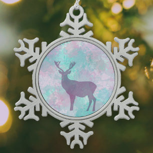Hirsche Silhouette Einfache abstrakte Winter Niedl Schneeflocken Zinn-Ornament