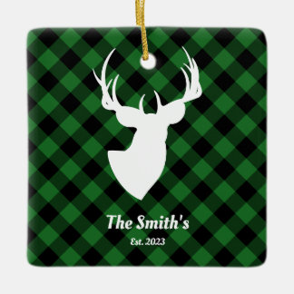 Hirsche Silhouette Green Black Buffalo Karierte Fa Keramikornament