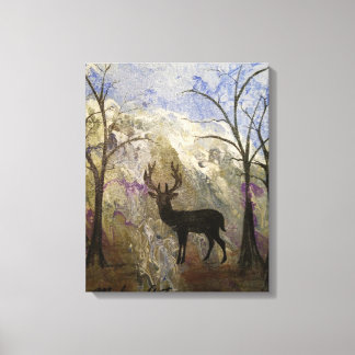 Hirsche Silhouette mit Berggrund Leinwanddruck
