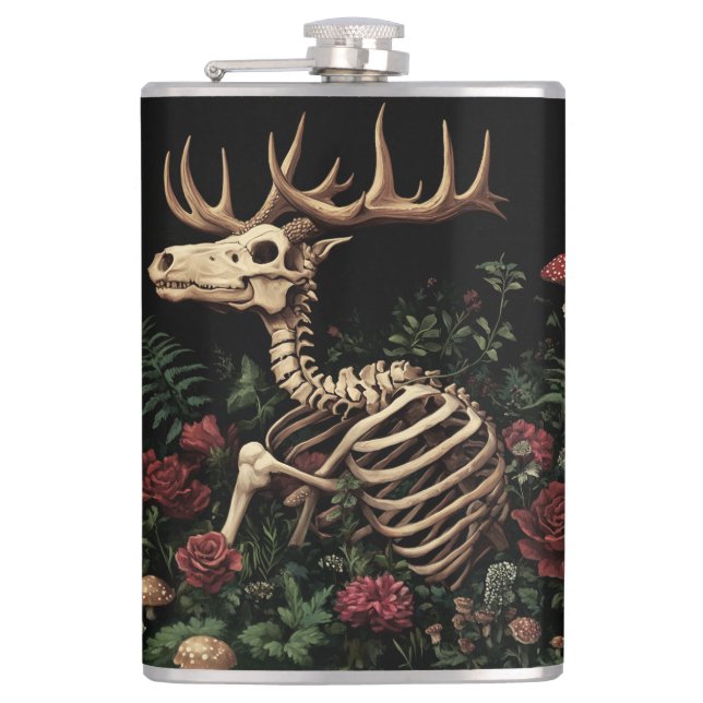Hirsche Skeleton Mystical Gothic Floral Flachmann (Vorderseite)