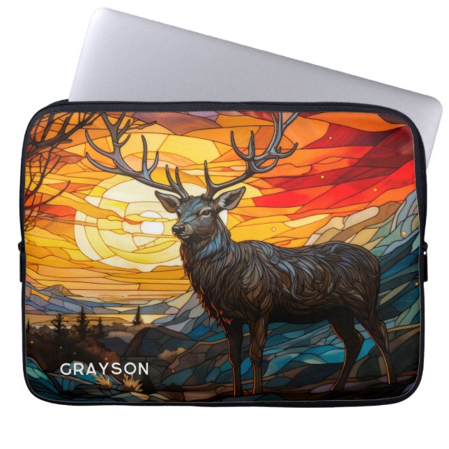 Hirsche Sonnenuntergang Waldland Gebirge Personali Laptopschutzhülle (Vorderseite)