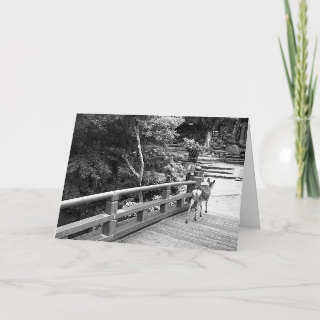 Hirsche über japanische Brücke auf Miyajima Karte (Vorderseite)