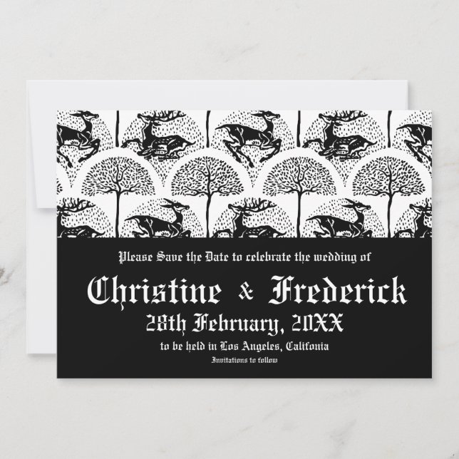 Hirsche und Bäume im Mittelalter, Save the Date An Einladung (Vorderseite)