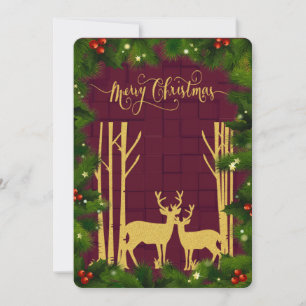 Hirsche und Bäume in Gold Glitzer Weihnachtskarte Ankündigung