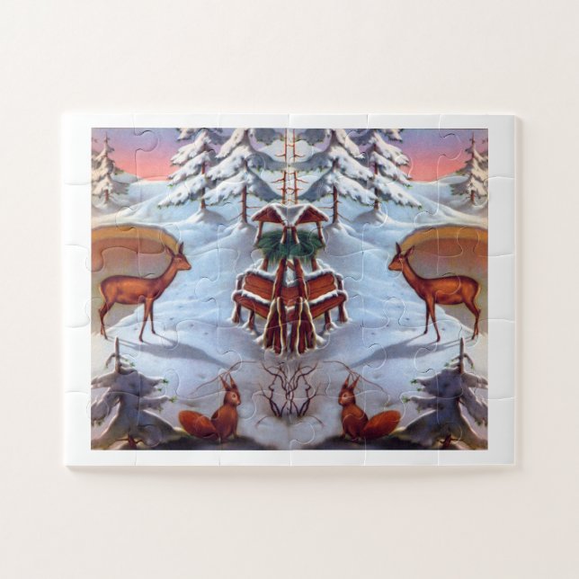 Hirsche und Eichhörnchen Vintage Kunst (Horizontal)