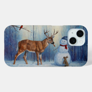Hirsche und Happy Snowman Winterurlaubslandschaft Case-Mate iPhone Hülle